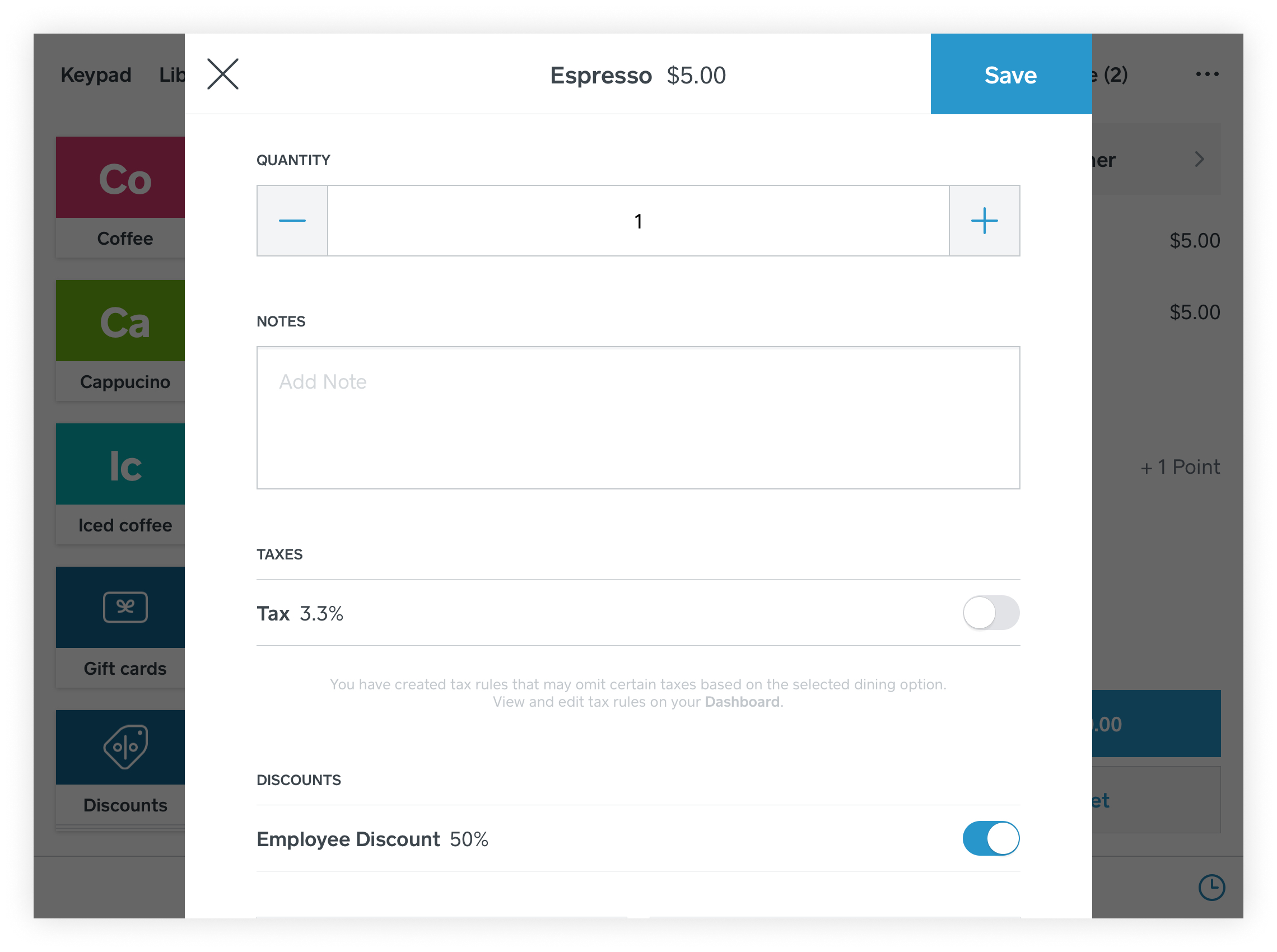 Applying a discount to a single item on the iPad
