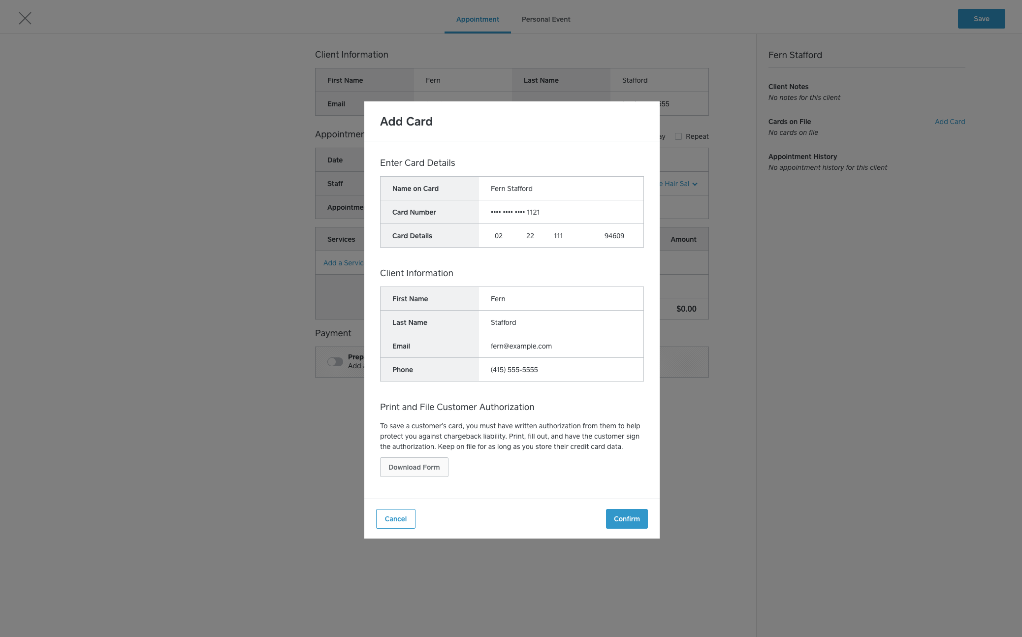 Enter Card on File details