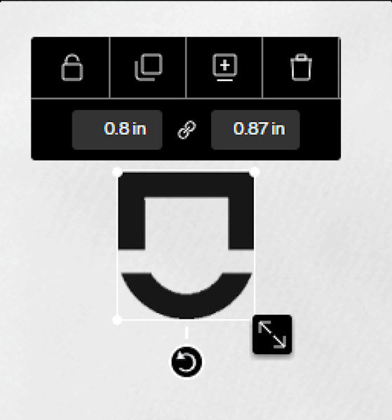 Design Lab view of the inserted graphich which was cropped correctly showing accurate measurements.