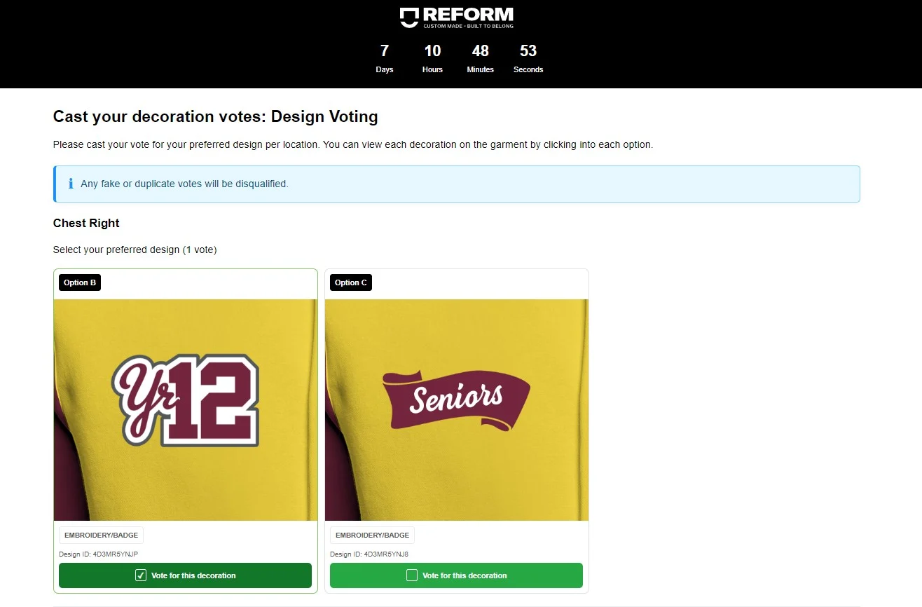 Example of a decoration vote