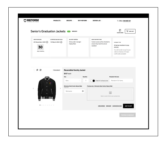 Online ordering screen