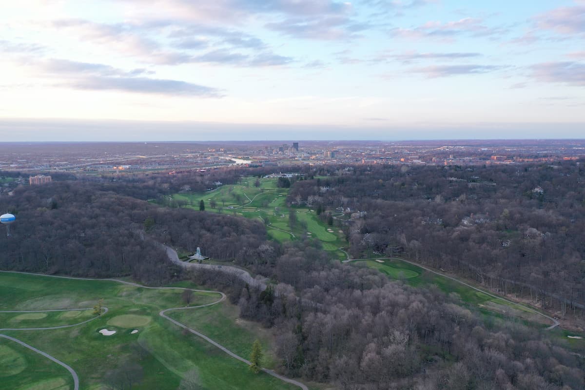 Aerial view of forested metropark