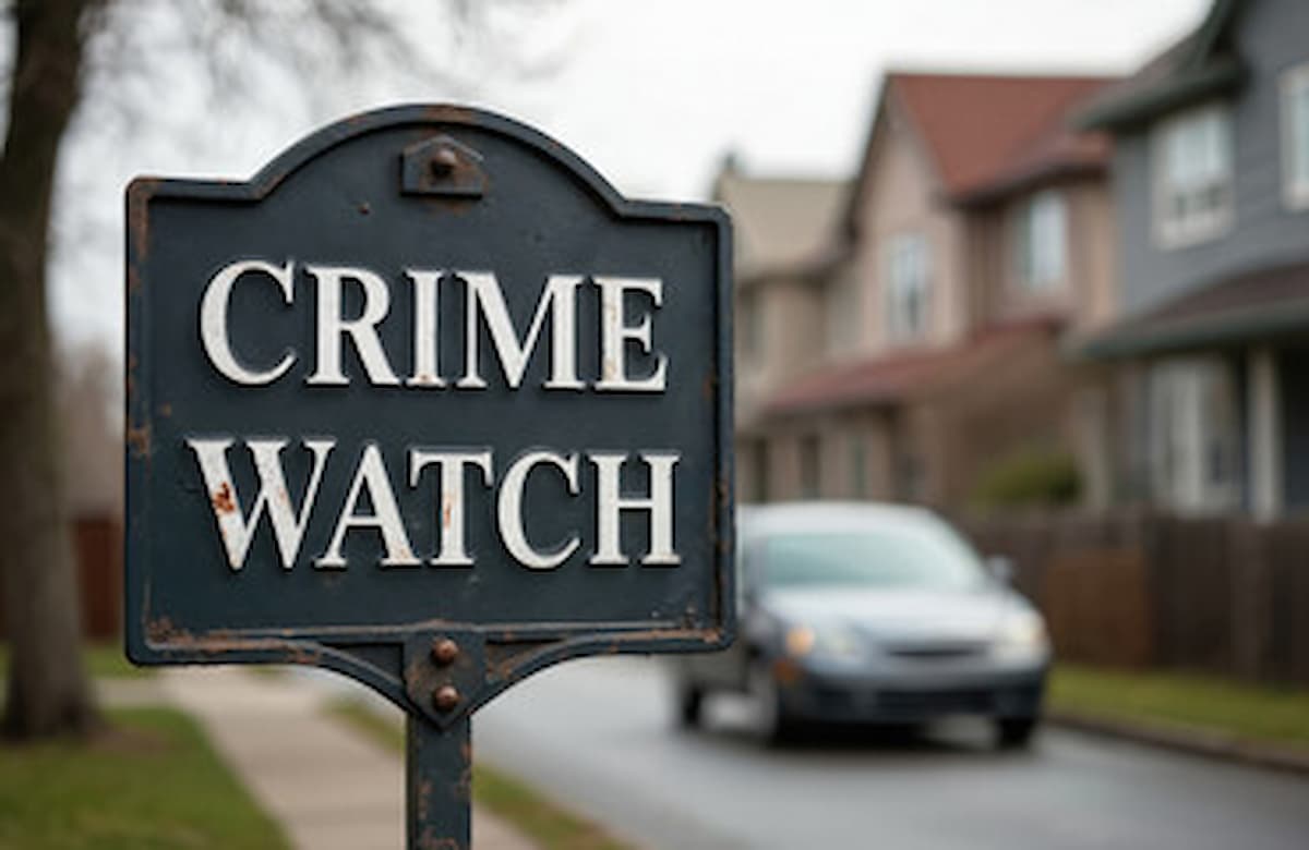 crime watch sign on a neighborhood street