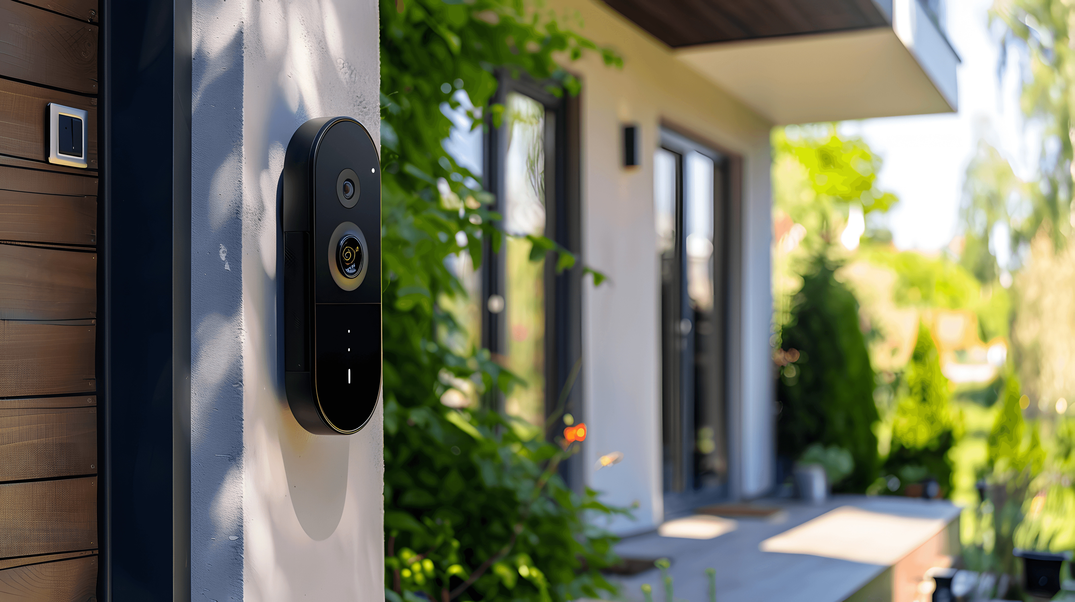 A doorbell camera outside of a home