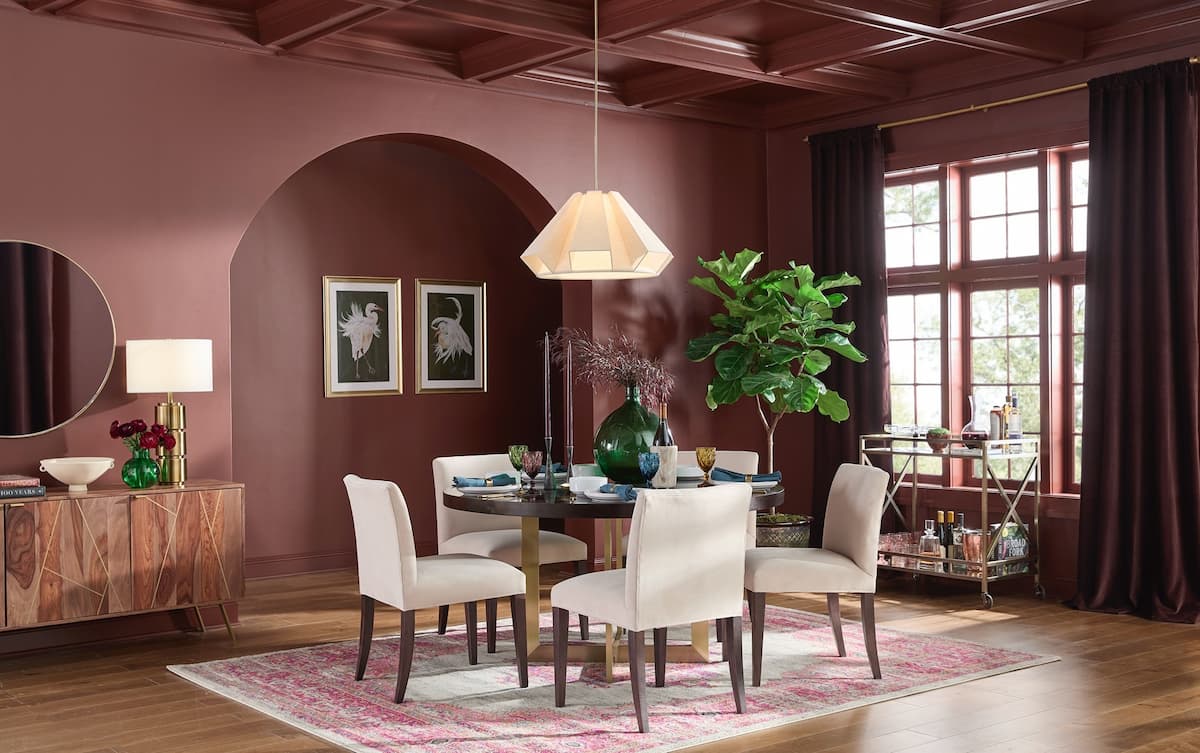 Dining Room painted in Glidden's Paint Color of the Year for 2026, Warm Mahogany