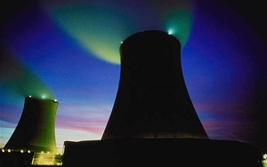 UK dealt nuclear blow Two nuclear reactors at dusk.