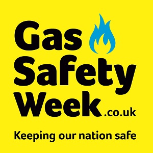 Gas Safety Week – How Safe is your Home? Gas Safety Week company logo. Black font. Yellow background.