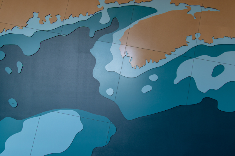 Close-up of contoured map wall