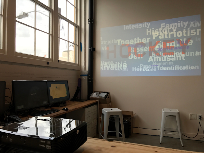 Prototyping the hockey word cloud in the studio.