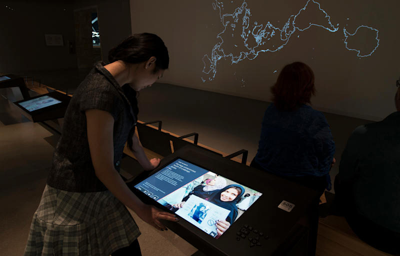 Kiosks explore human rights stories from around the world.