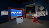 Photo of the Hockey Data Visualization installation in-situ at the museum.