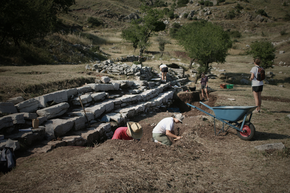 Researchers digging at the Mt. Lykaion archaeological site.