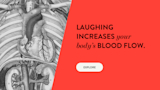 Screenshot of the Cardiovascular Health attract screen showing a diagram of the human heart and the text ”Lauging increases your body's blood flow.”
