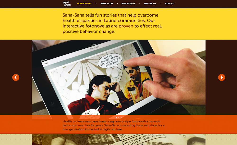 Screenshot from the Sana-Sana website discussing the interactive fotonovela product.
