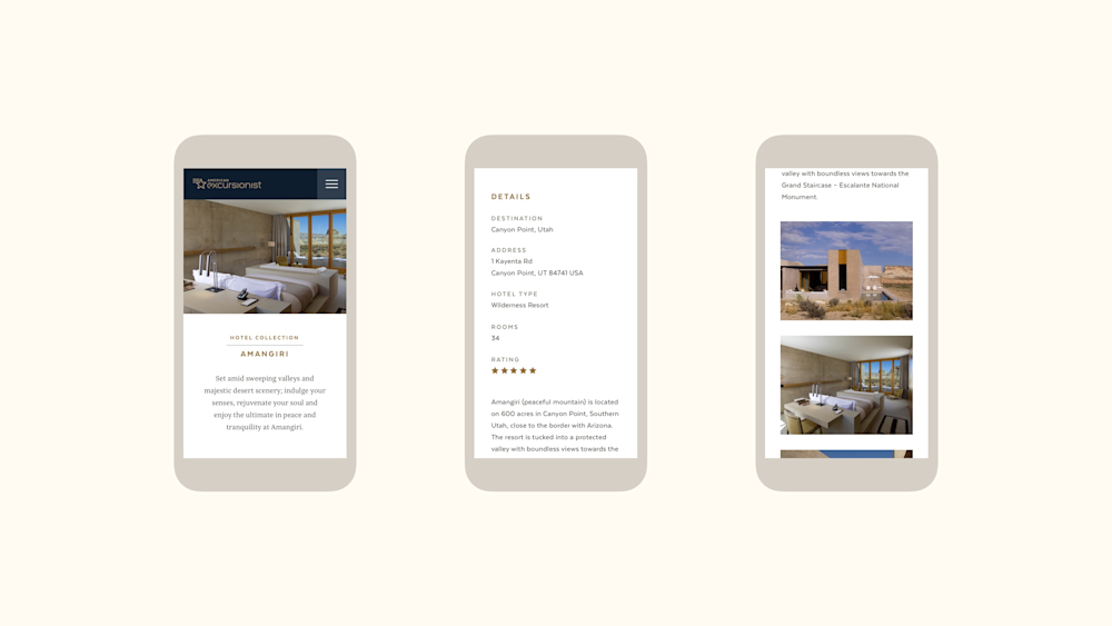 Mobile view of the Hotel Collection, hotel detail page.