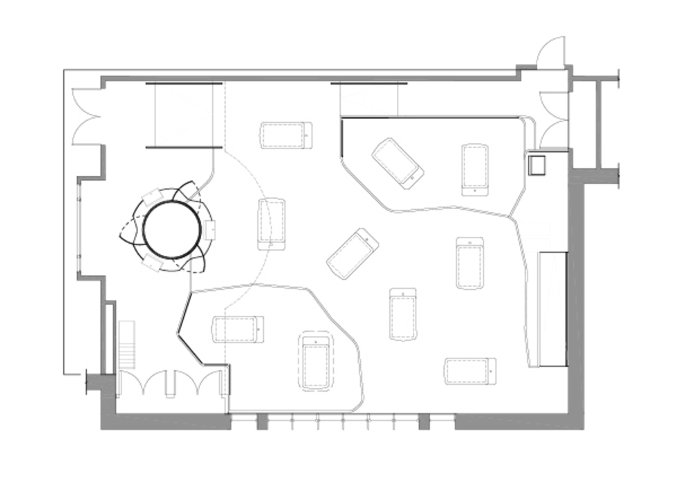 Plan showing arrangement of tables and spatial flow