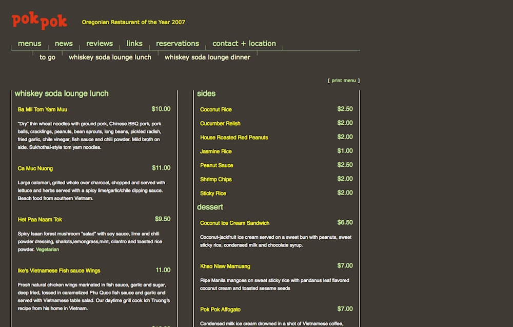 Pok Pok menu page circa 2007.