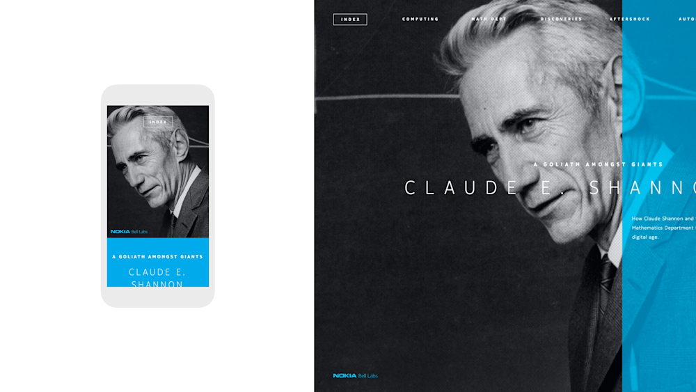 Screenshot comparing the mobile and desktop homepages of the Claude E. Shannon website.