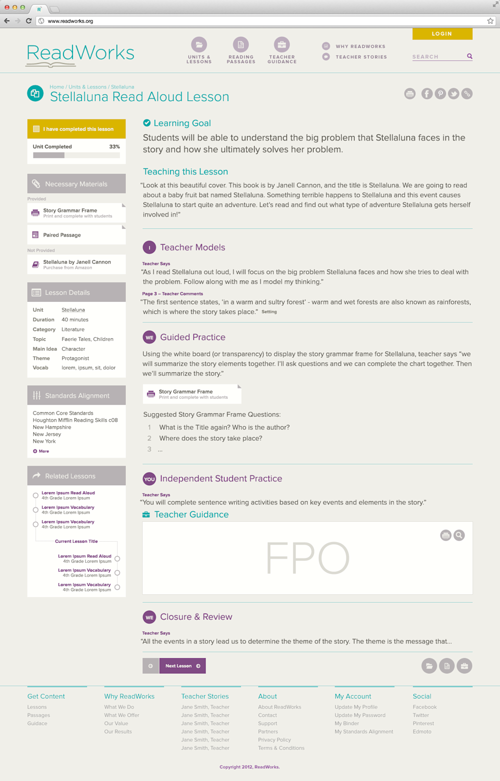 Upswell did extensive information architecture work around the presentation of lesson plans.