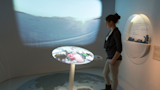 Visitor watching Inuit Rights projection