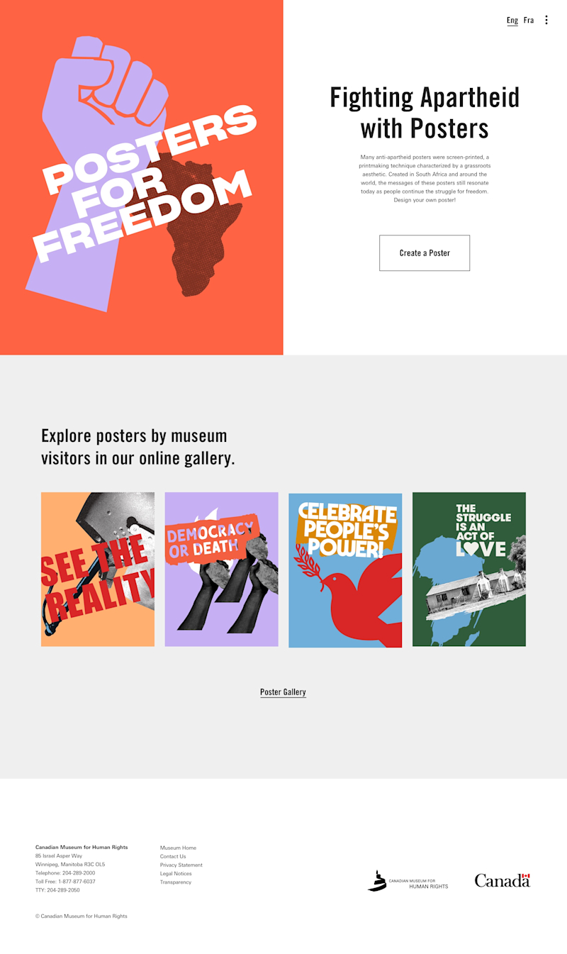 Screenshot of the desktop version of the Posters for Freedom website.