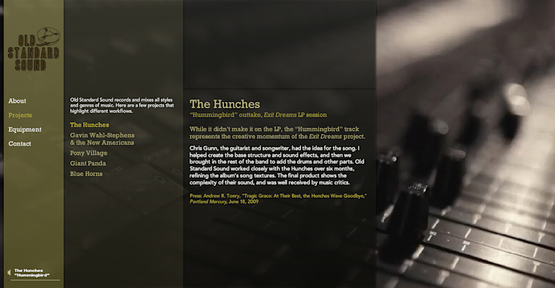Screenshot from the Old Standard Sound project detail page.