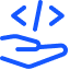 A hand holding a coding symbol. Icon.