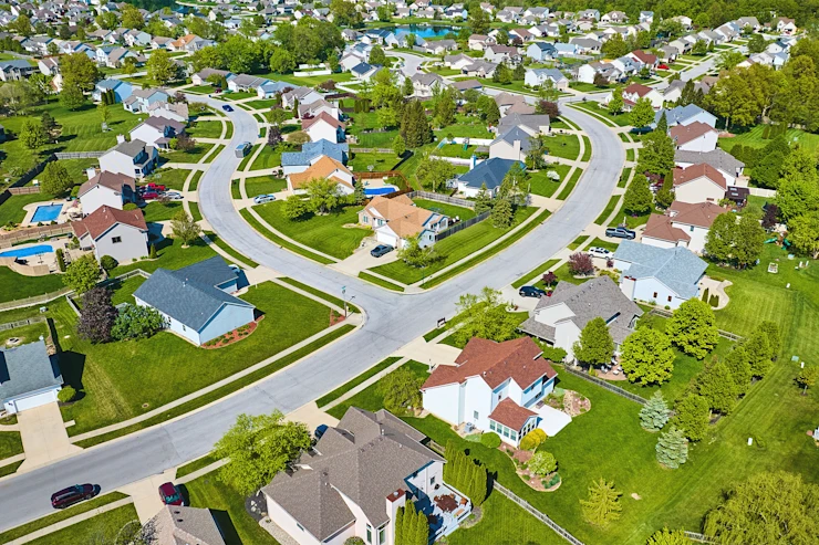 dearborn - high view of sunny neighborhood