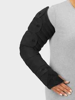 __Tribute® Wrap is an adjustable garment with foam technology that nestles into the tissue to promote skin health.__
- It comfortably adjusts to your patient’s unique shape and lifestyle to help maintain gains made during therapy, while allowing the flexibility to support further reduction.
- Simply slide it on, adjust the straps, and cover with Sleep Sleeve for a comfortable experience.