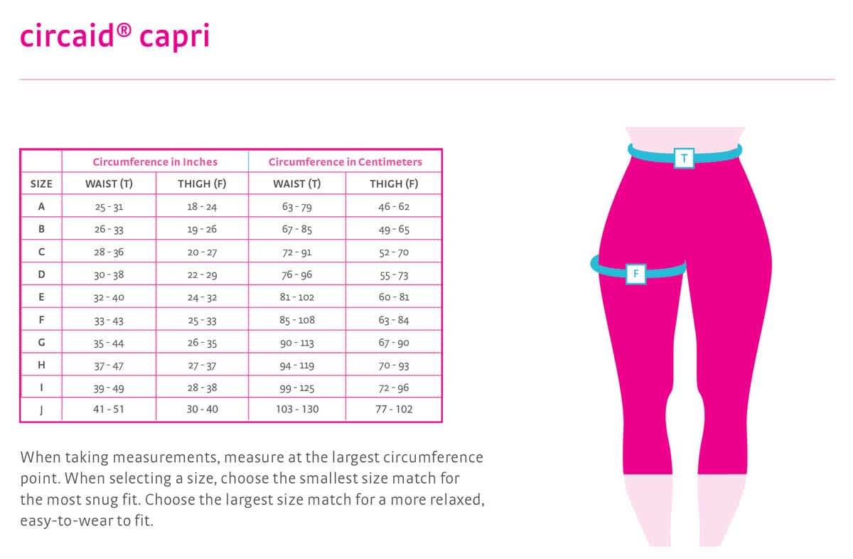Circaid Capri Compression Garment - Sizing Chart