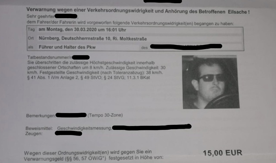 Foto von einem Blitzer Strafzettel
