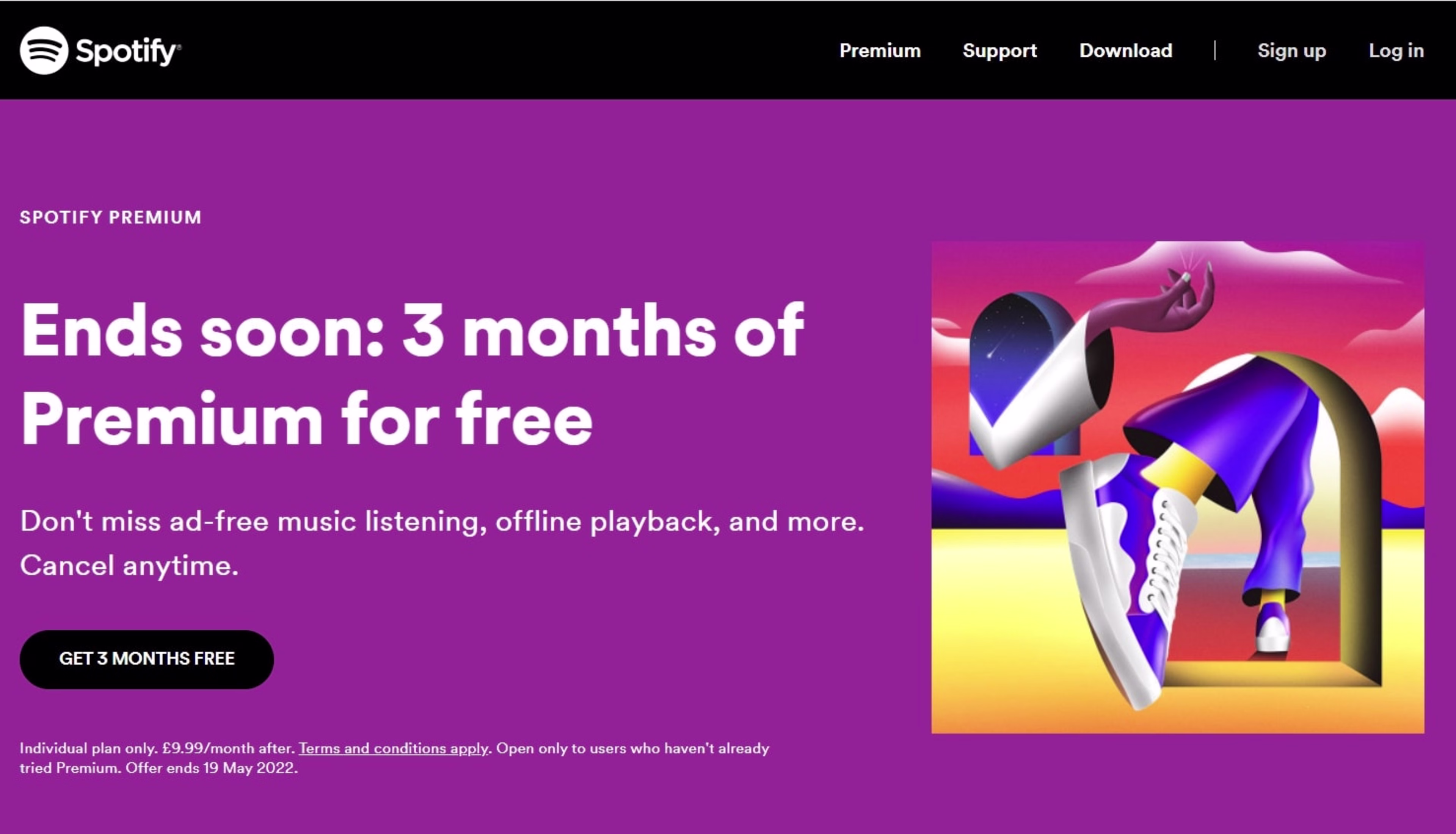 Spotify landing page with Premium offer