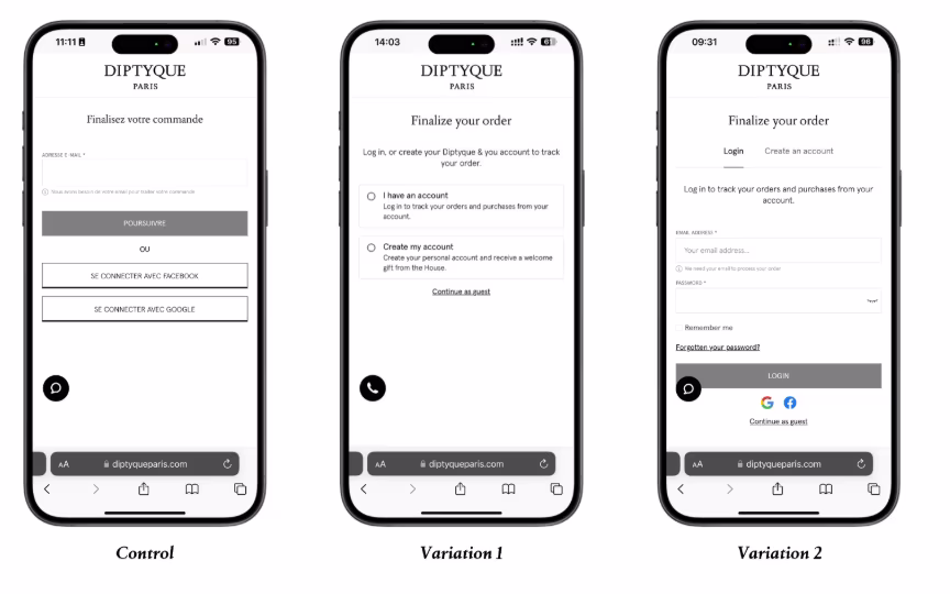 Customer Story - Diptyque - AB Test Screenshots