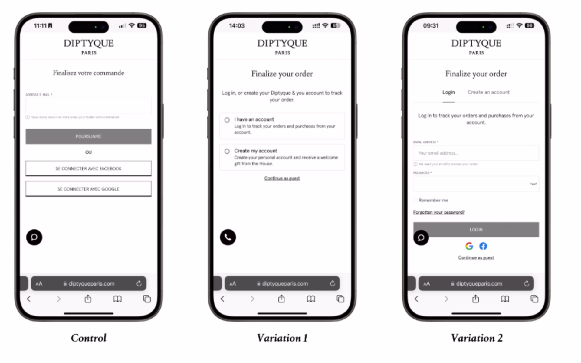 Customer Story - Diptyque - AB Test Screenshots