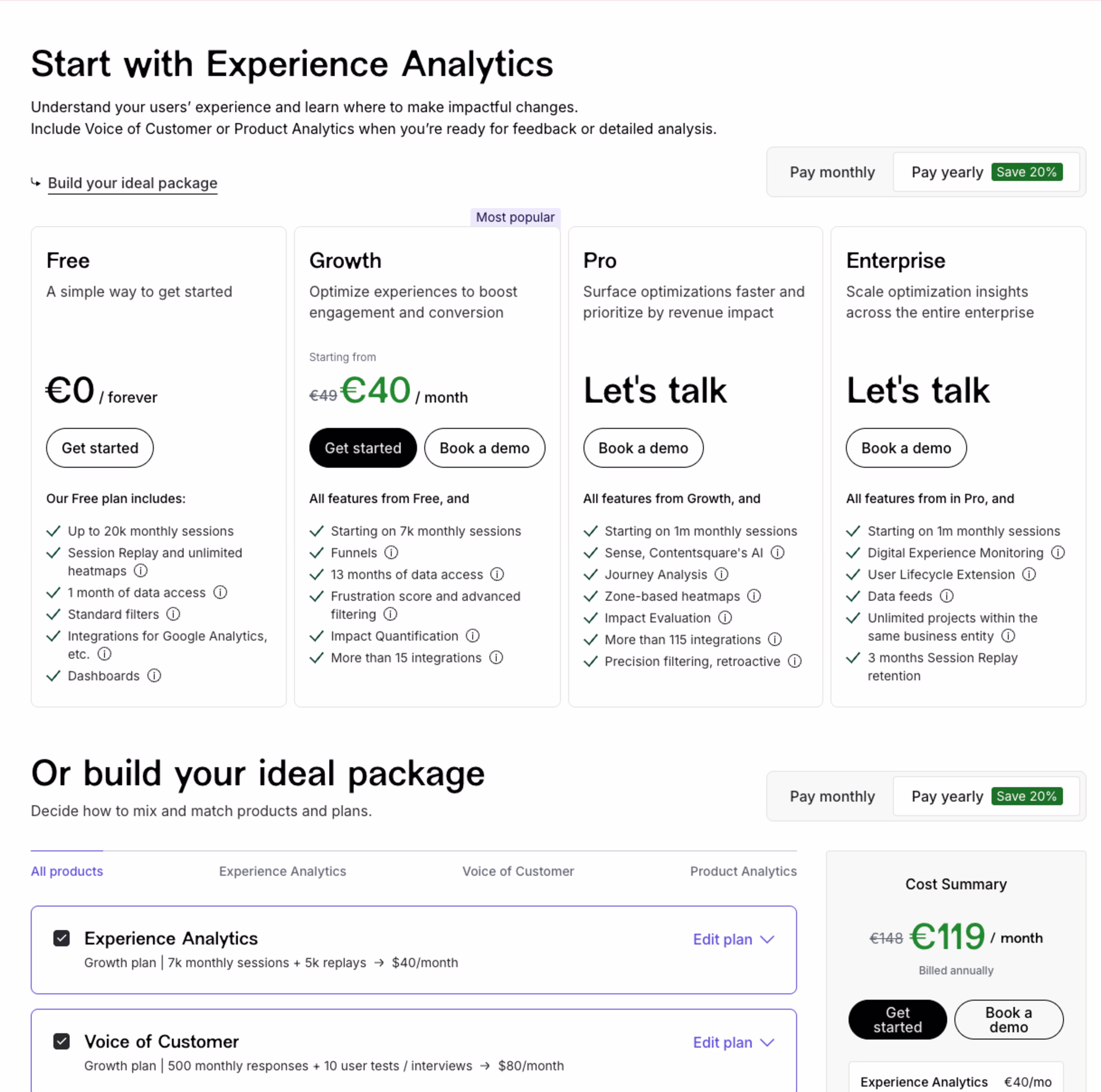 Visual - pricing page