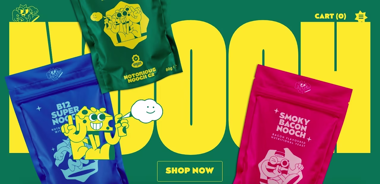 A screenshot of Notorious Nooch-s homepage showcasing nostalgic design