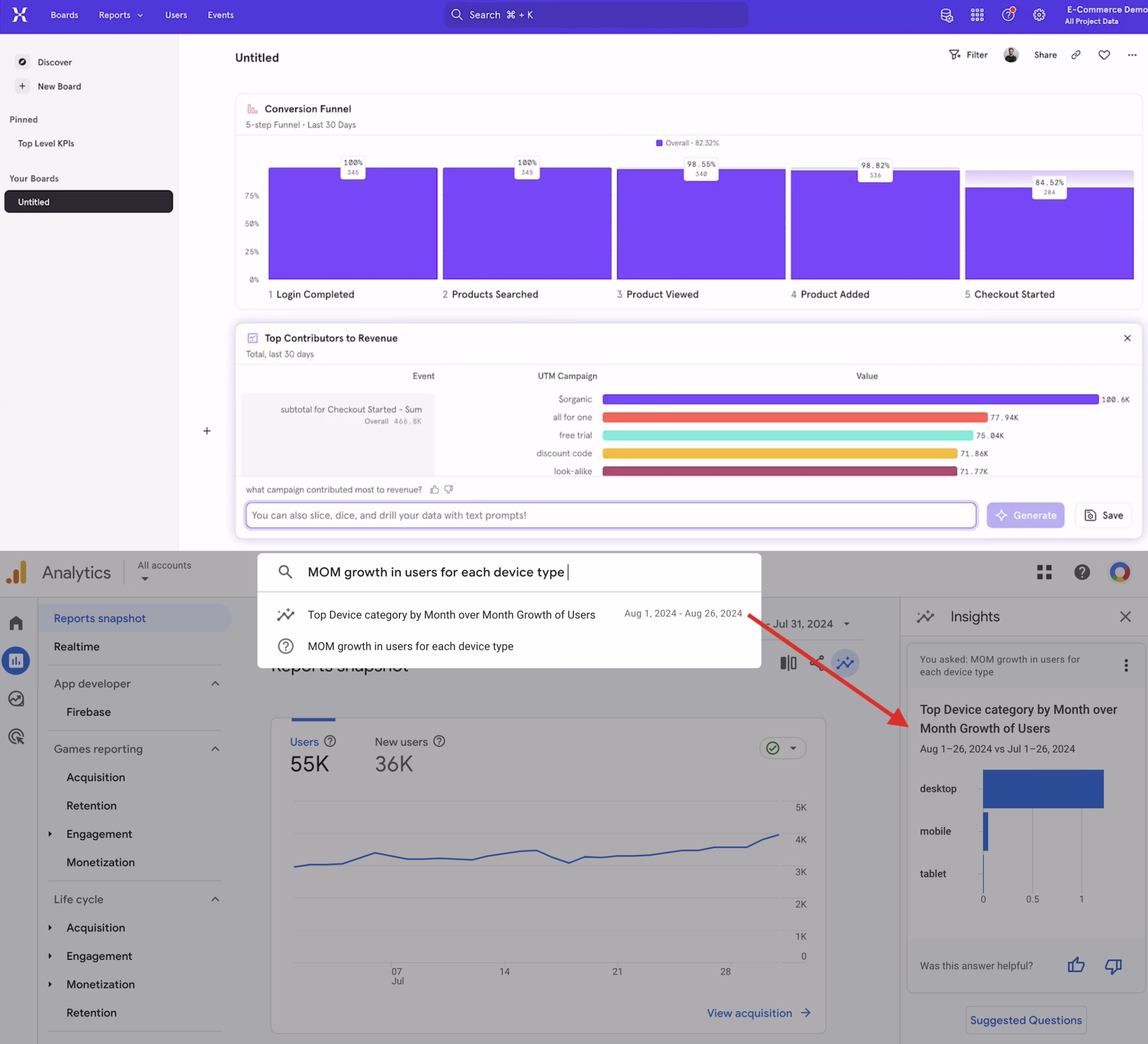 Mixpanel vs GA4 AI chat with data