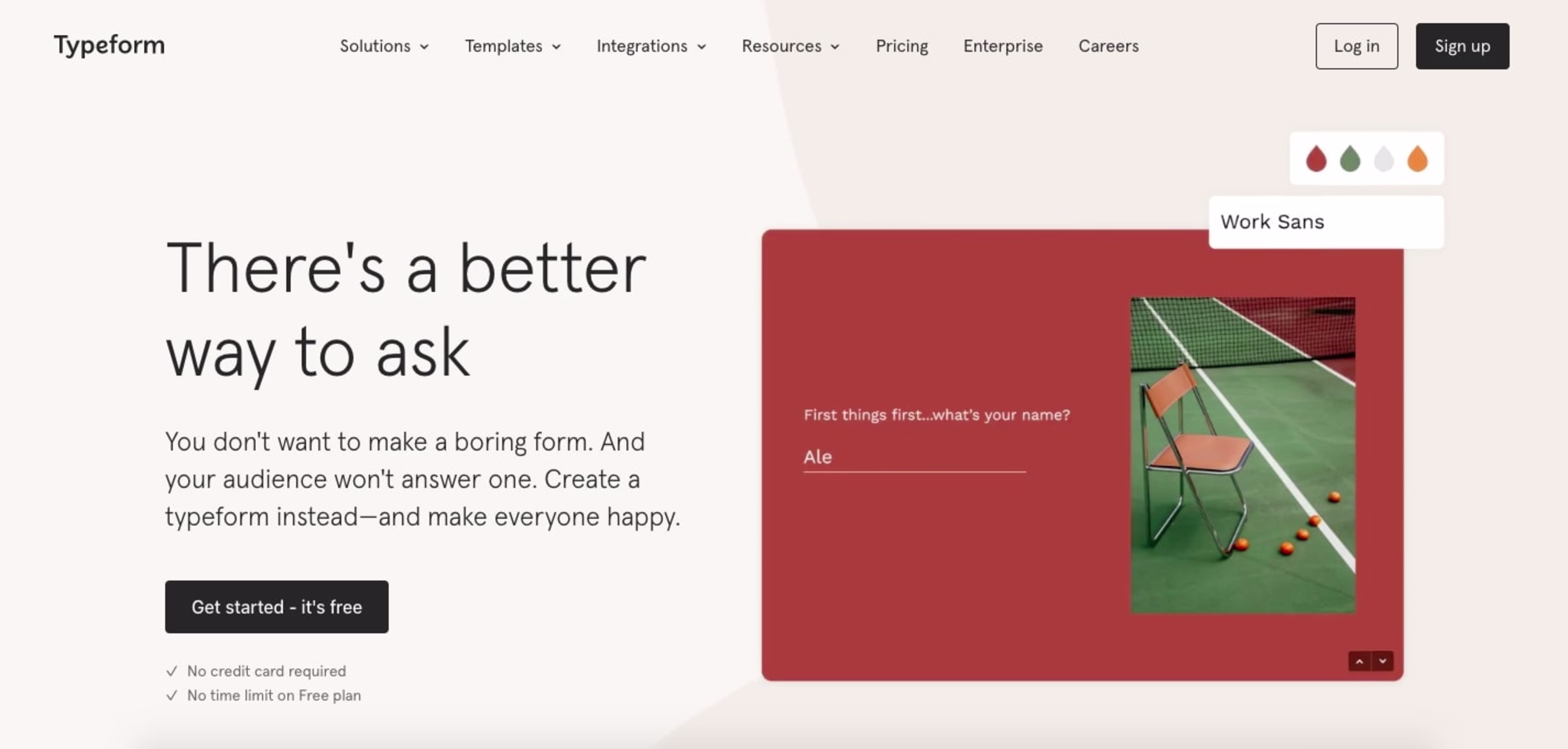 Typeform-s homepage showcasing a good CTA example