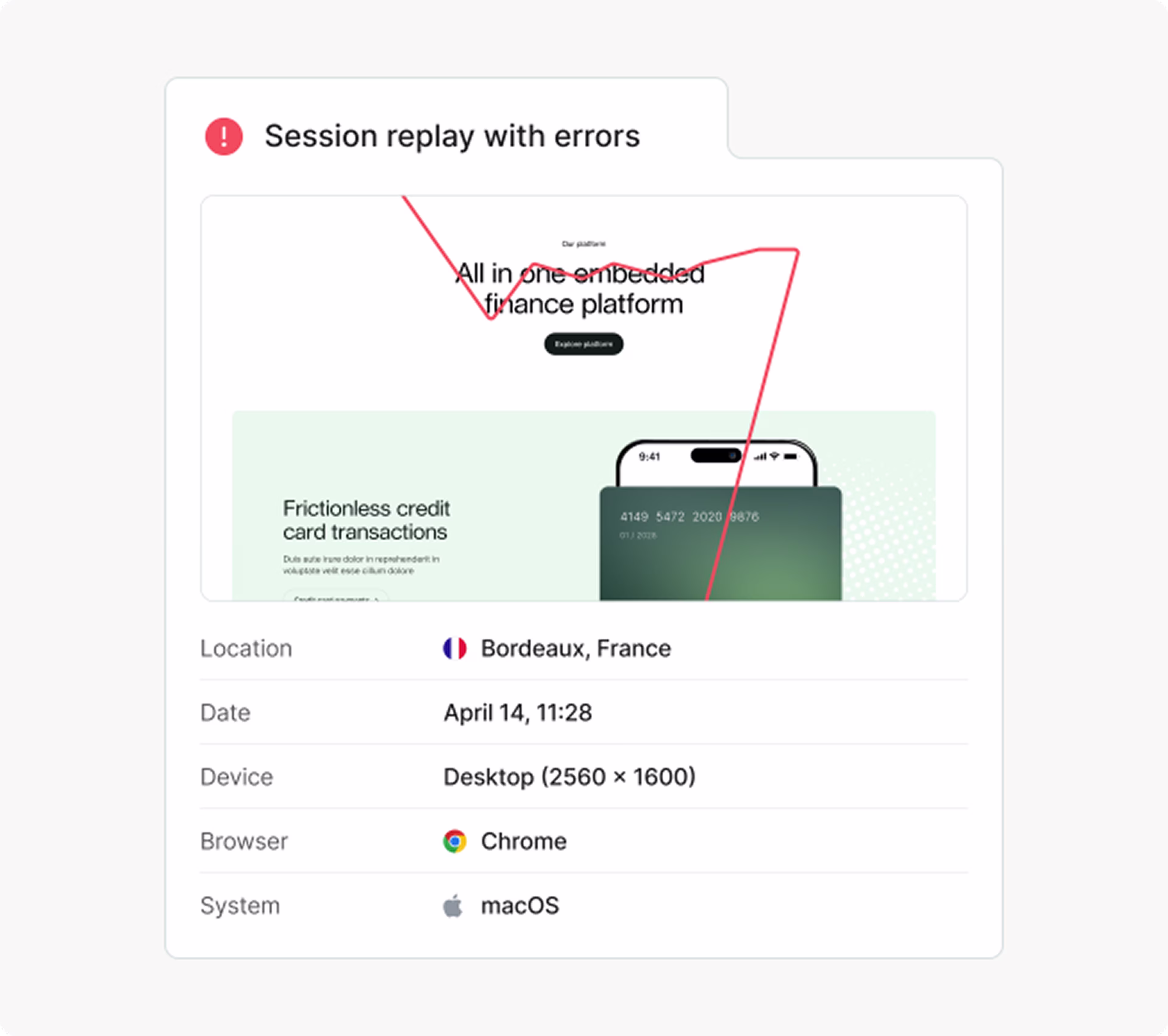 Session Replay with Errros - Grey Background