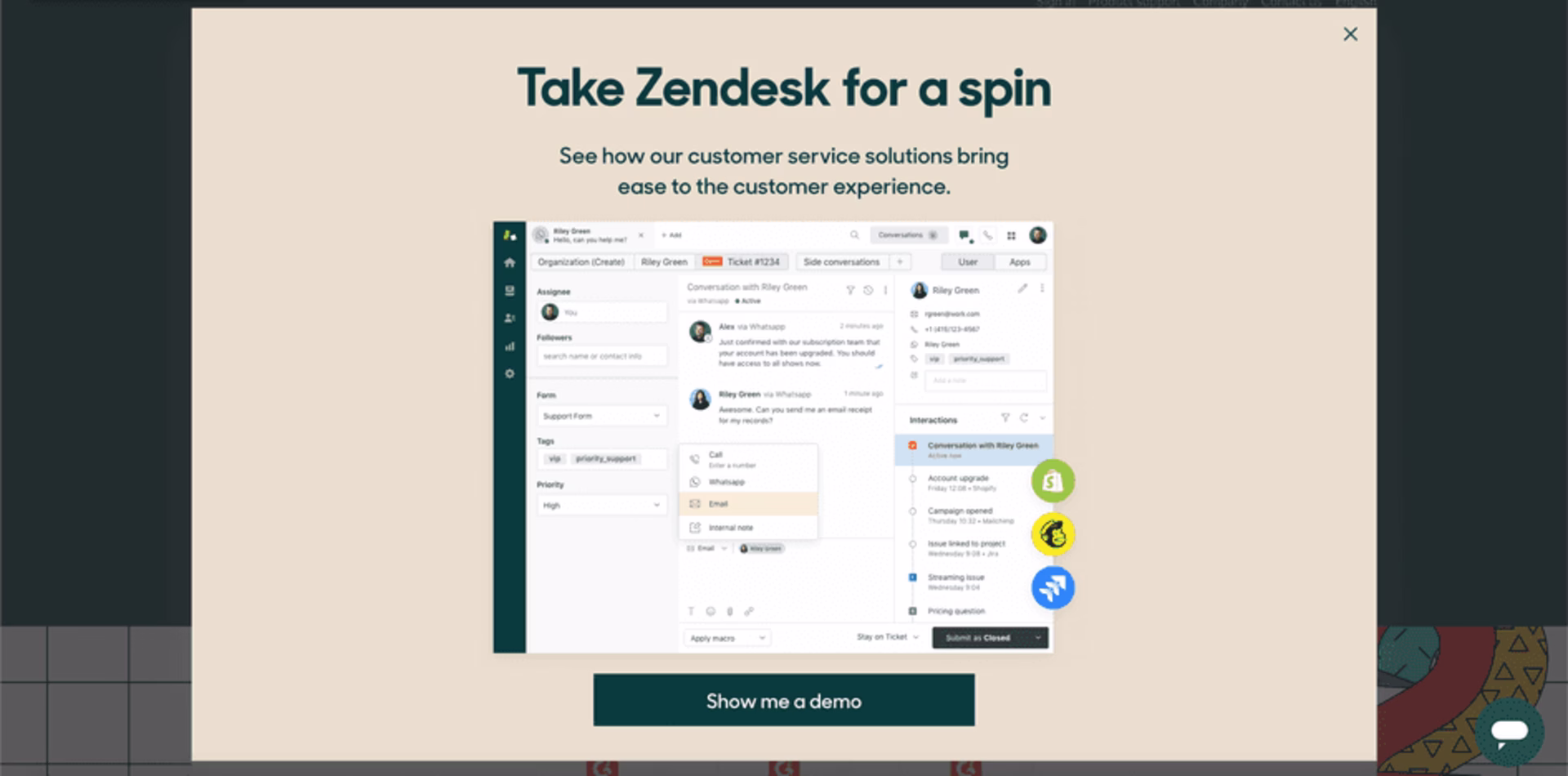 Visual - Zendesk pop up