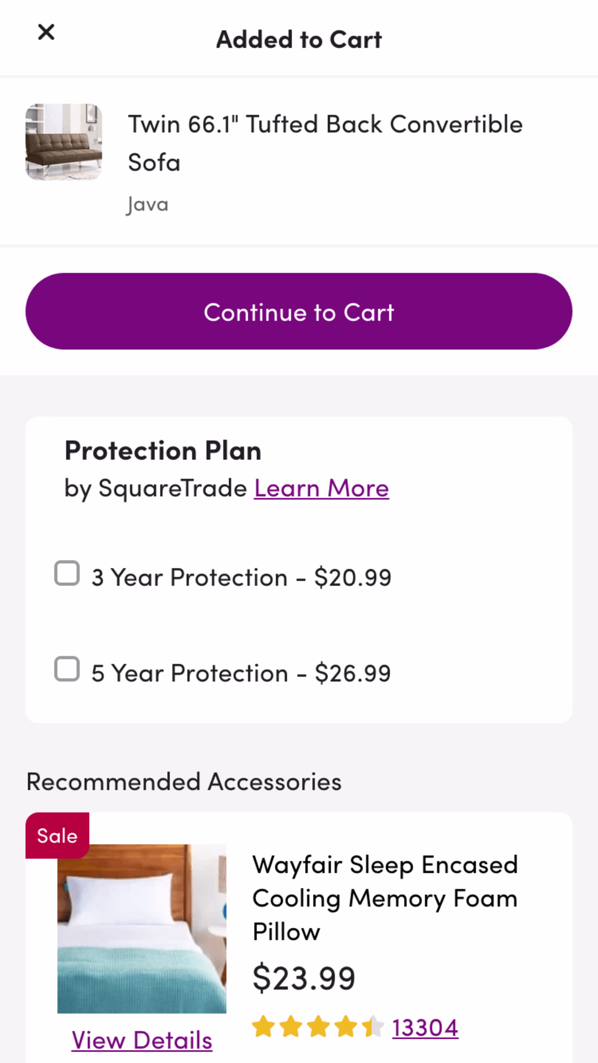 2021 04 Wayfair-Mobile-add-to-bag-popin-continue-to-cart-cta-add-on-cross-sell.png