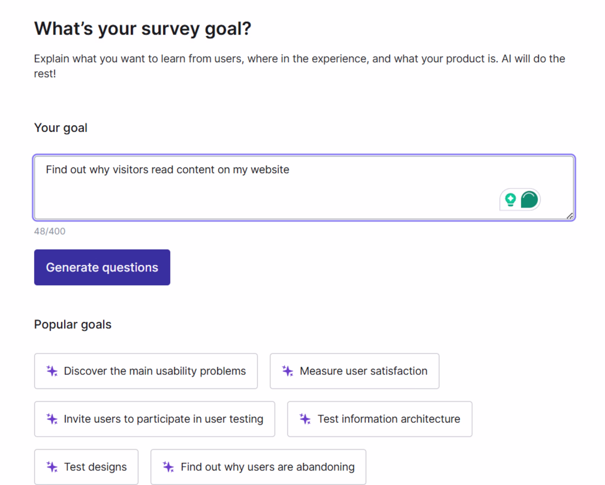 Visual of how to create a survey with Contentsquare AI