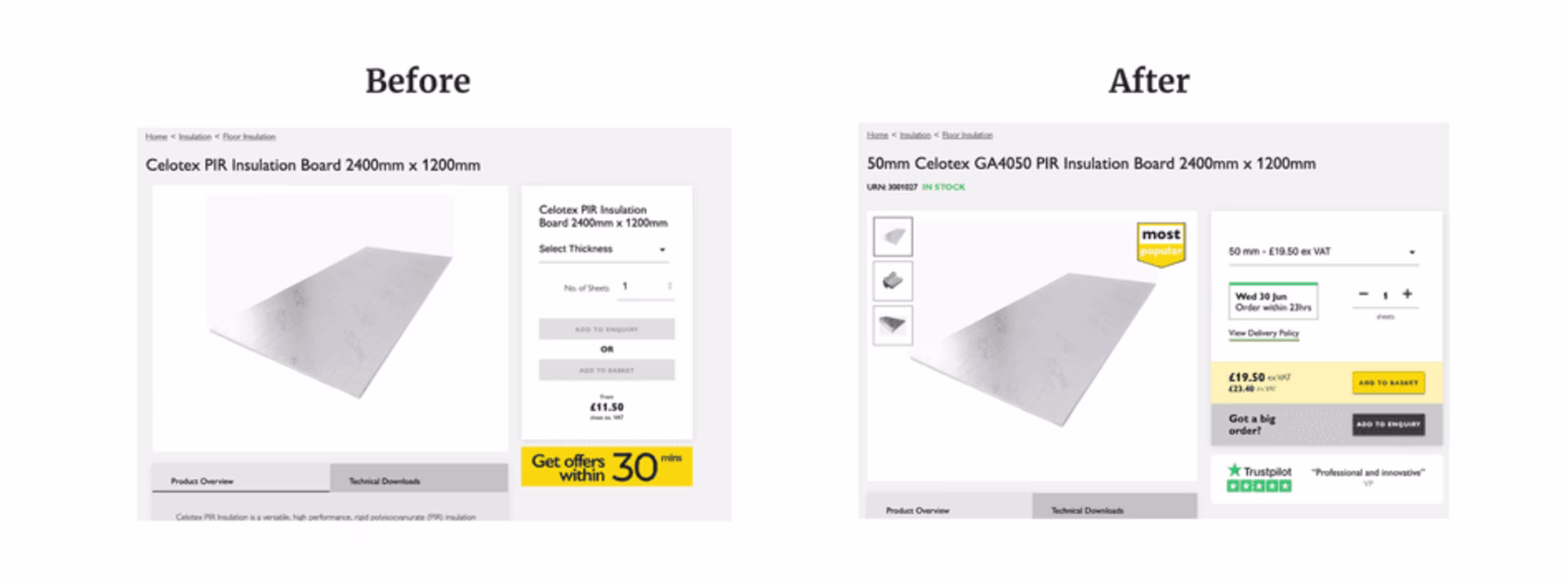 Materials Market before/after checkout page