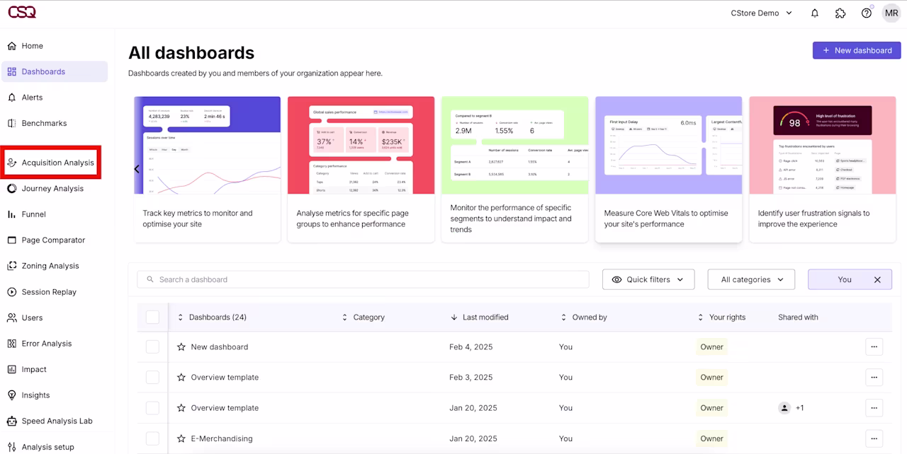 Visual - dashboards acquisition analysis