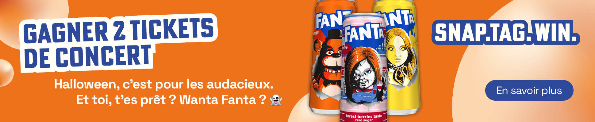 Jusqu’au 2 novembre, FANTA te met au défi : prends un selfie effrayant avec ta FANTA à l’entrée principale.