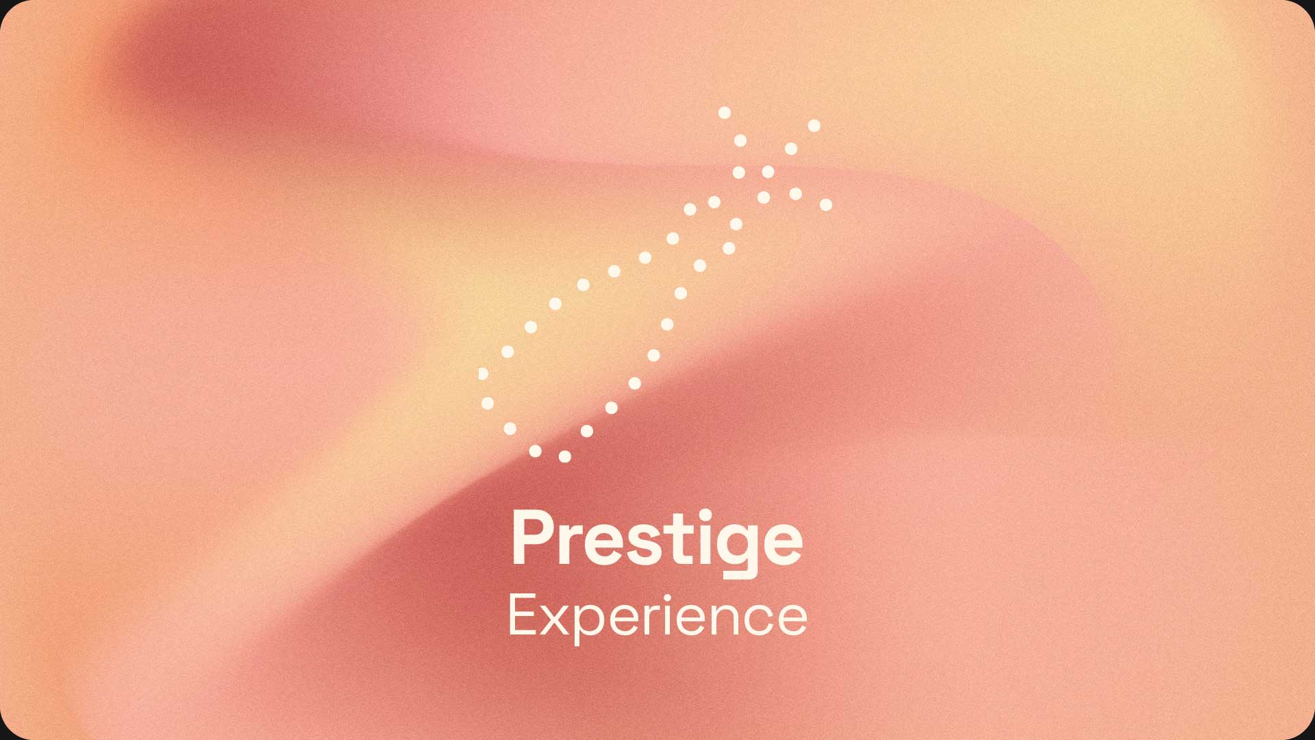 Logo Prestige Experience sur un fond dégradé rose-orange
