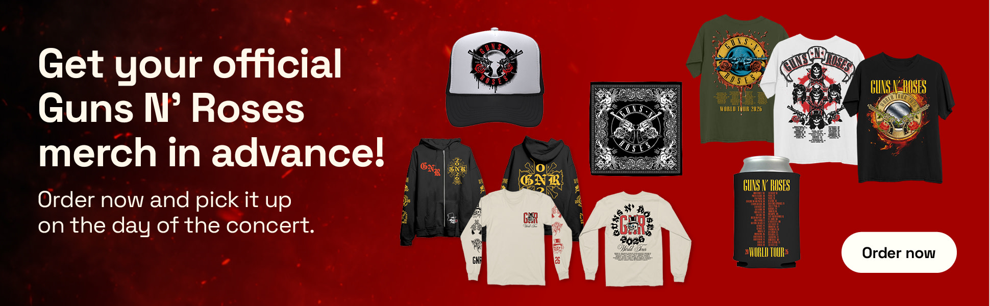 A banner displaying the T-shirts, hoodies and caps sold in the online shop.