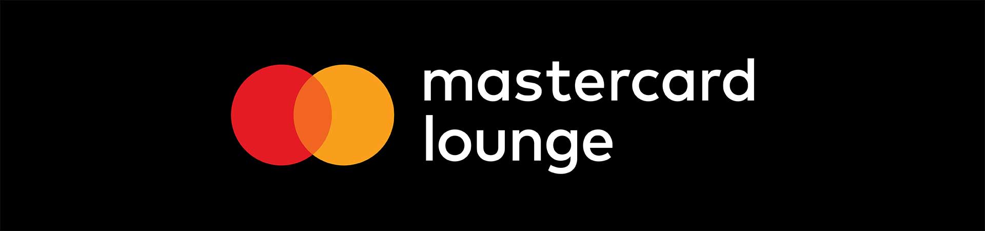 The Mastercard logo with the words ‘Mastercard Lounge’ in white next to it, set against a black background