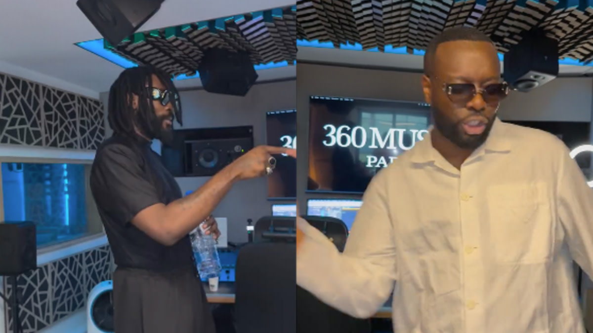 GIMS en Damso in een opnamestudio teasen hun nieuwe single 'Tu me rends bête'.