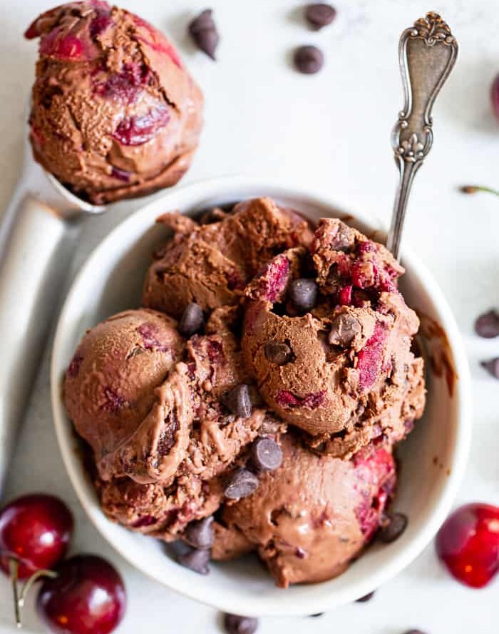 Vegan chocolate cherry ice cream
